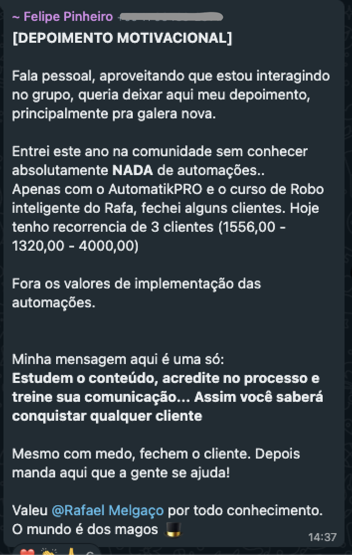 Depoimento de aluno - R$7k recorrente